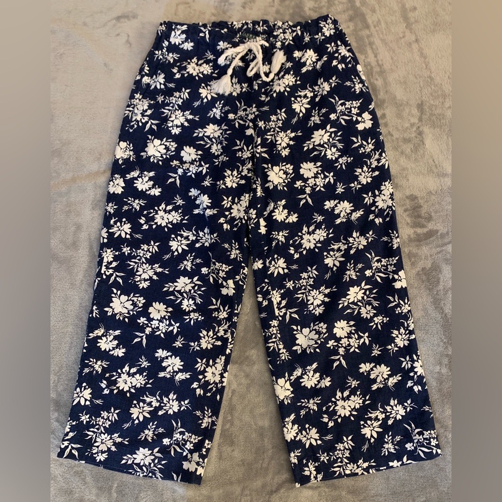Lauren Ralph Lauren Women’s Linen Blend Navy Blue Floral Pants
